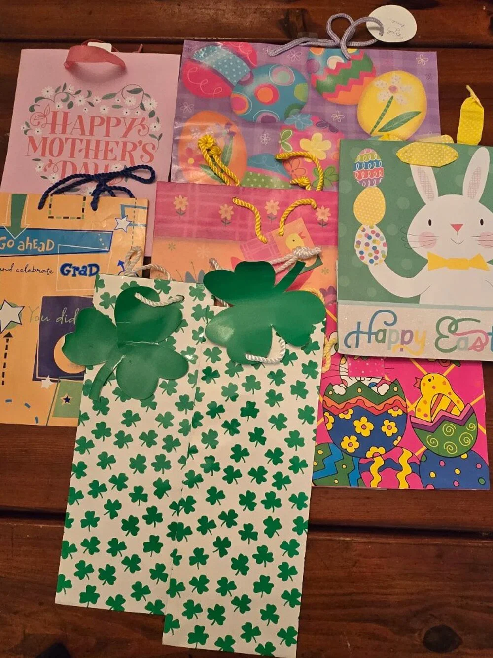 Gift Bags Lot of 7 St. Patricks Easter Mother's Graduation Medium Large Wine